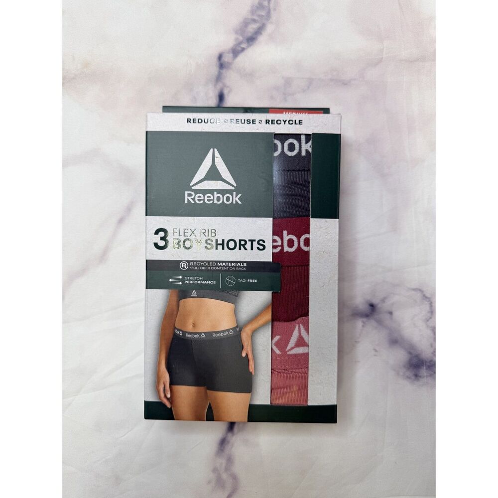 Reebok Women's Underwear Flex Rib Boyshort Panties, 3-Pack